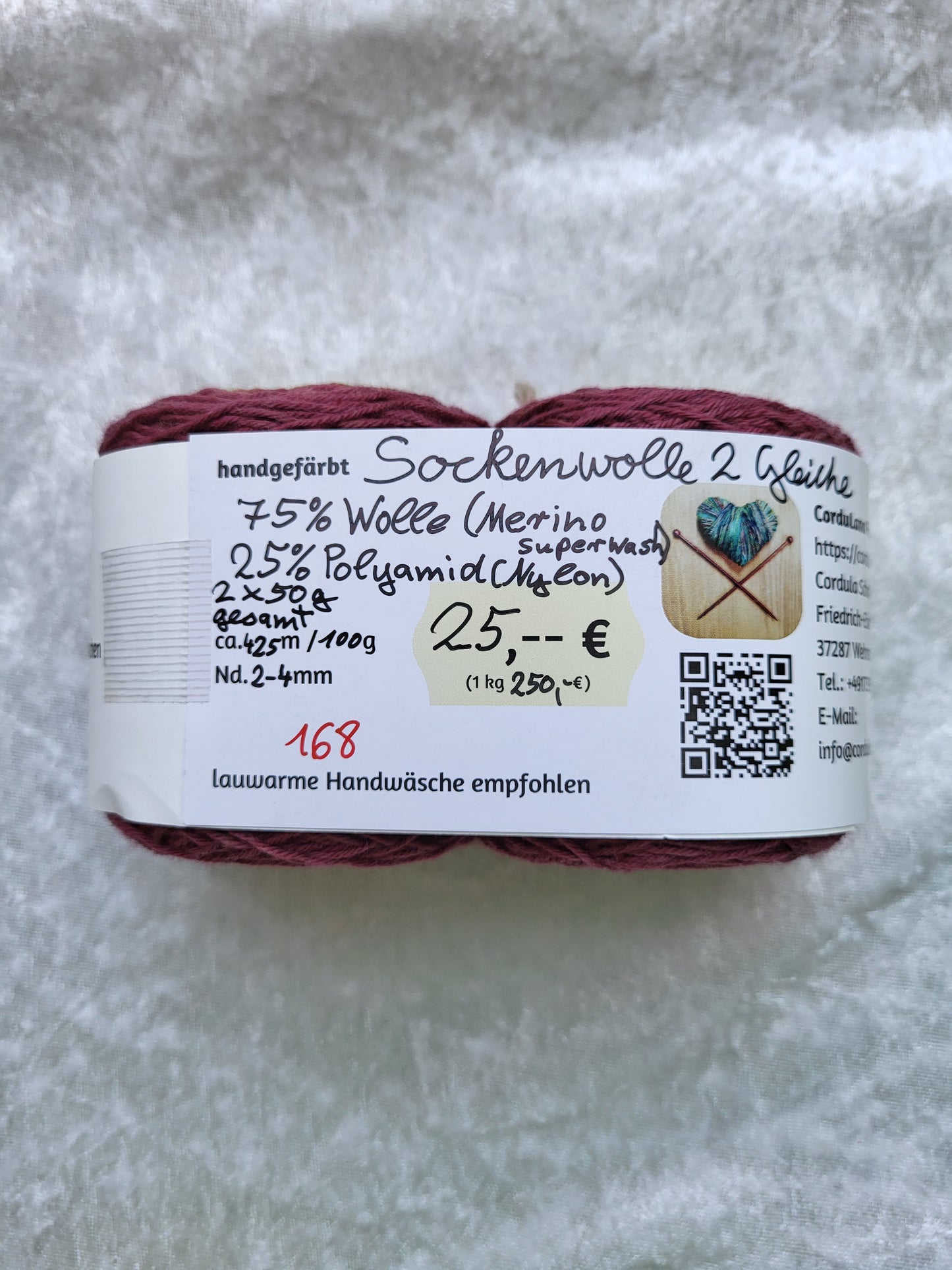 Sockenwolle 2 Gleiche, 75 % Wolle (Merino superwash), 25 % Polyamid (Nylon) 2x 50 g